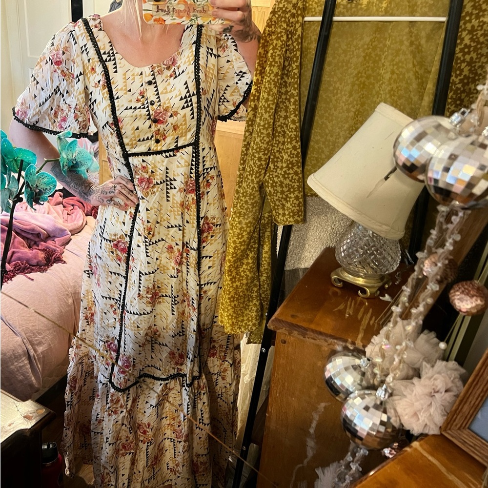 Vintage 70s boho maxi dress floral gown